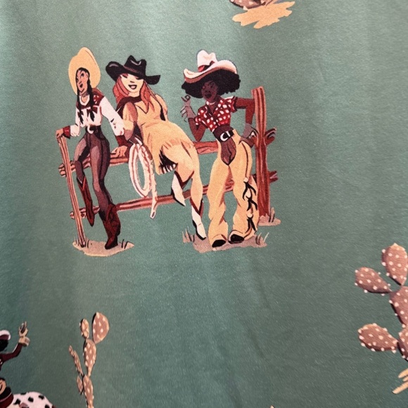 Cowboy Print Sleeveless Top - Green Womens XL Western Horses Cactus - Picture 4 of 5